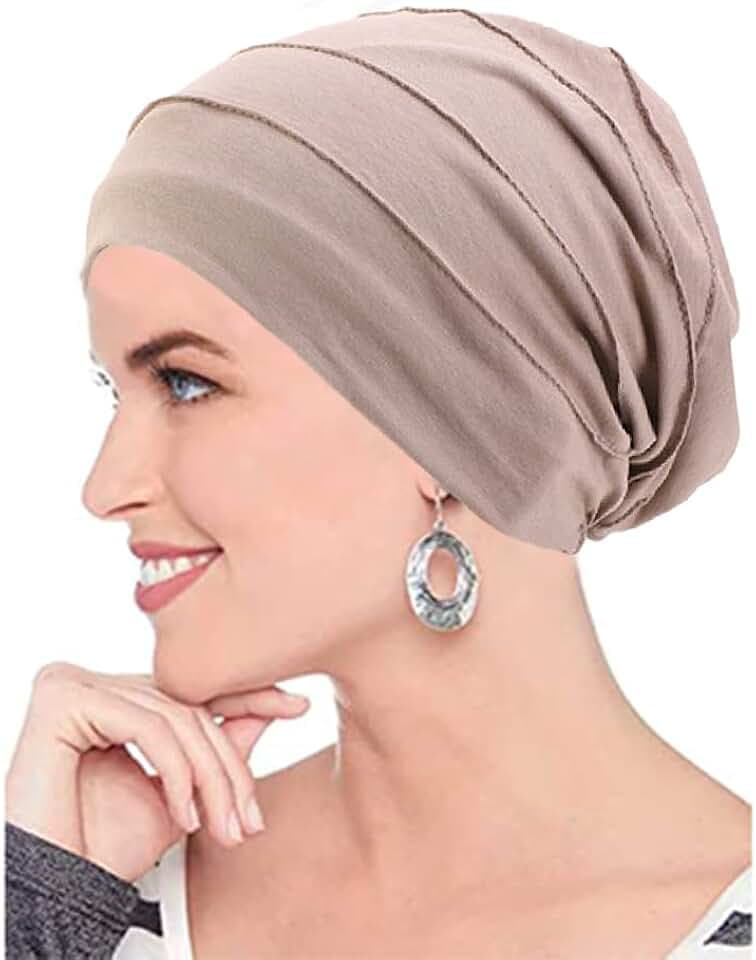 Chemo Turban Mütze für Frauen - Sommer Kopfbedeckung aus Baumwolle - Slouchy Kopfwickel Schlafmütze - Weicher Turban für Krebs und Haarausfall