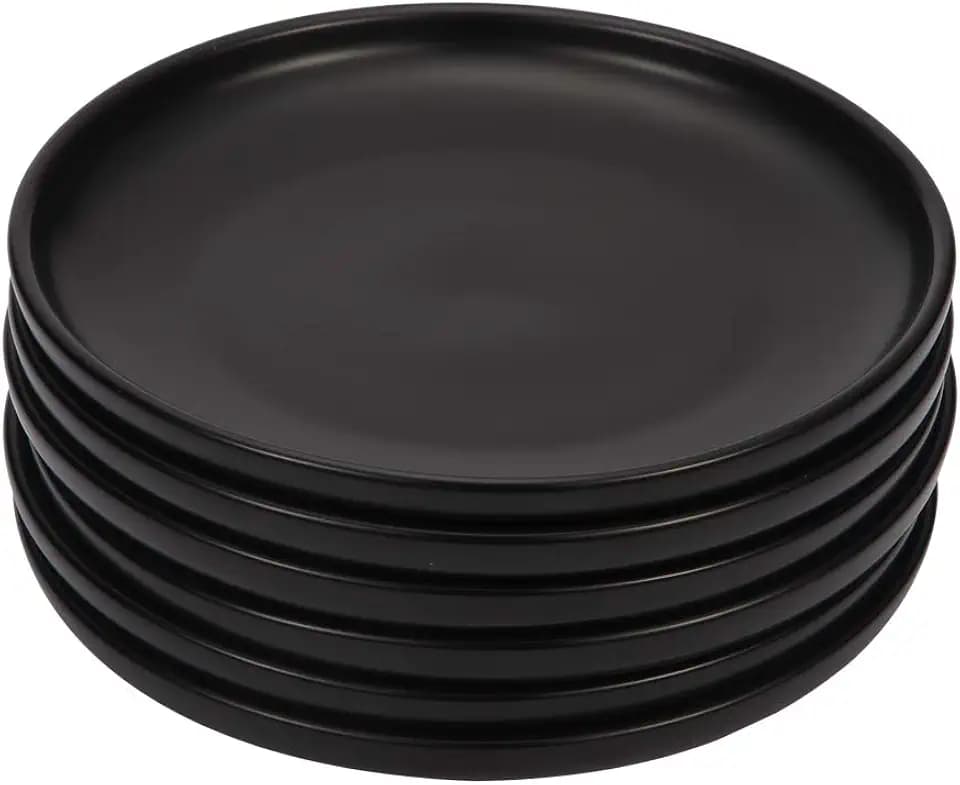 6 Inches Small Appetizer Plates Matte Porcelain, Elegant Mini Size Round Serving Plates for Dessert, Salad, Snacks, Set of 6 (Black)