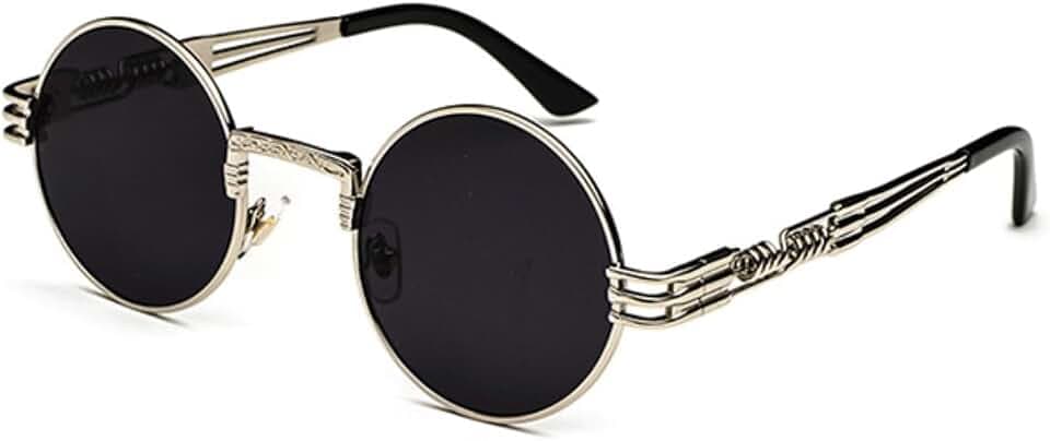 Vintage Runde Sonnenbrille, Steampunk-Design,Retro Runde Metallrahmen Sonnenbrille für Damen und Herren,UV400 Schutz