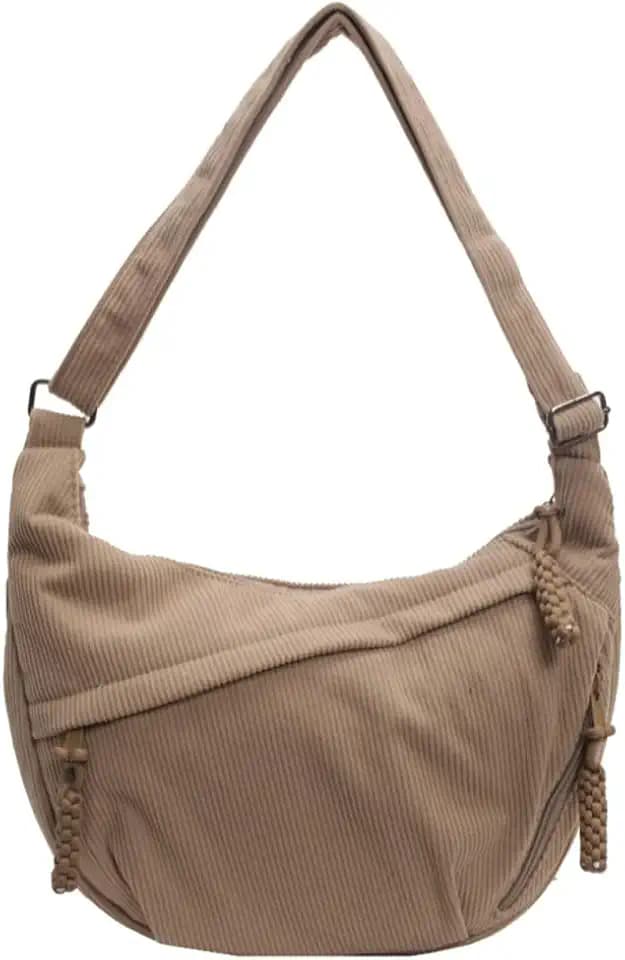 Hobo Bag for Women Men Crescent Shoulder Bag Retro Nylon Canvas Crossbody Bag Slouchy Corduroy Dumpling Bag Purse