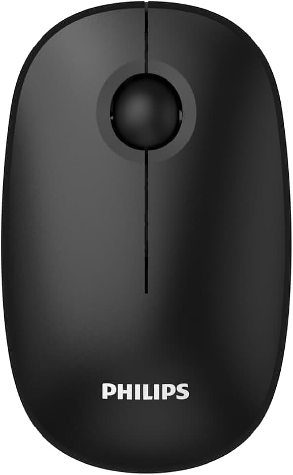 PHILIPS Wireless Mouse,2.4GHz Quiet Mouse with USB Receiver,Ergonomic Optical Computer Mice,1600 DPI,Portable and Durable Computer Mouse with 12-Months Battery Life for PC/Mac/Laptop – Black