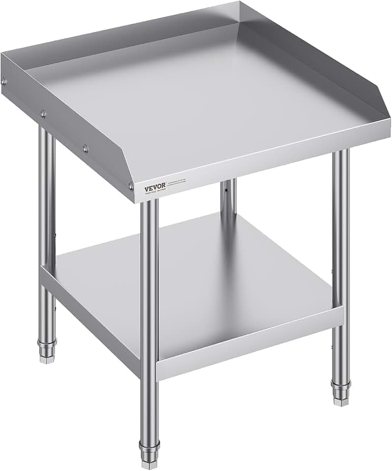 VEVOR Arbeitstisch Edelstahl, gewerblicher Arbeitstisch zur Lebensmittelzubereitung, 3-seitiger Spritzschutz, 61 x 61 x 66 cm