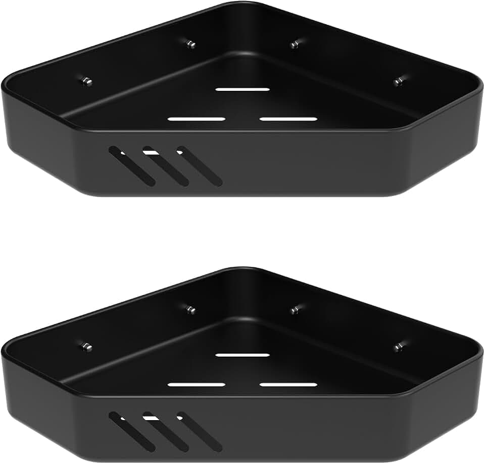 Ibergrif M34034B Duschablage ohne Bohren Ecke, 2 Stück Rostfreie Badezimmer Organizer, Badregal Edelstahl, Bad Eckregal, Badezimmermöbel, 2 Stück, Schwarz