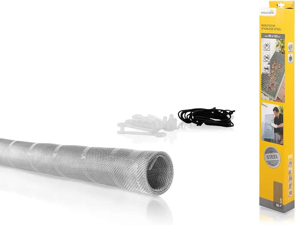 Schellenberg 50356 Lichtschachtabdeckung aus Edelstahlgewebe inkl. Befestigungsmaterial, Sauberer Lichtschacht zur Kellerschachtabdeckung - 50 x 125 cm kürzbar, Edelstahl