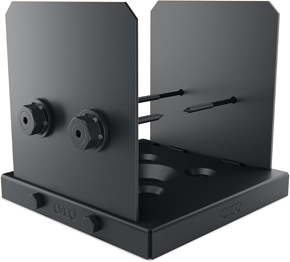 OZCO Ironwood Lite Post Base Kit, 8in x 8in, 1 Kit with Hardware, Black