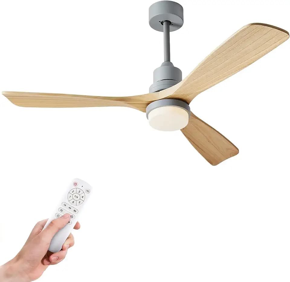 Ceiling Fans with Lights, 52" Wood Ceiling Fan with Remote Control, 3 Walnut Blades, 6 Speeds Timing Reversible Indoor Outdoor Farmhouse Ceiling Fan for Patios Bedroom Living Room
