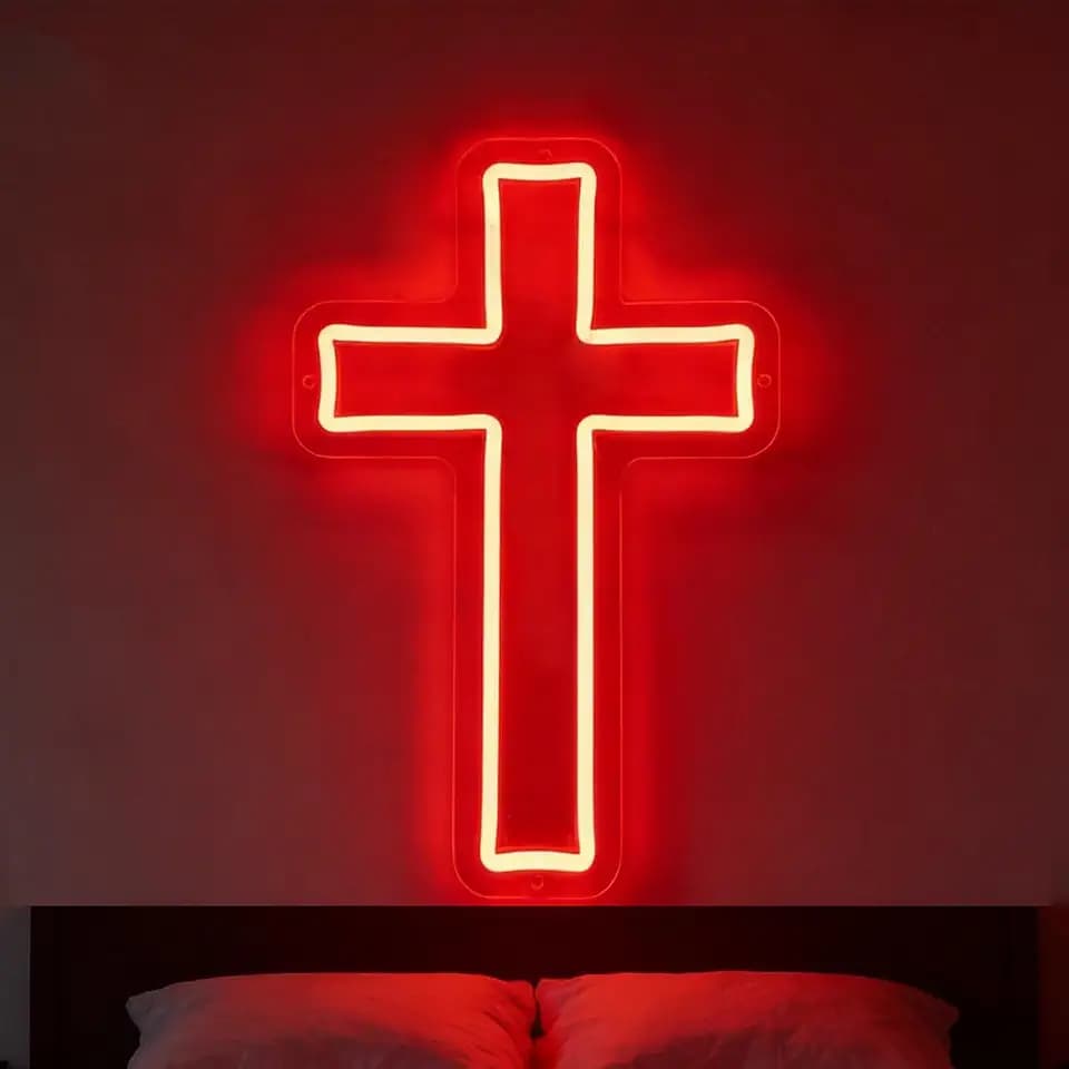 Kreuz, Neonschild, LED-Jesus-Kreuz, Wanddekoration, USB-betrieben, rotes Kreuz, Neonlichter für Zuhause, Schlafzimmer, Weihnachten, Ostern, Taufe, religiöse Veranstaltungen, Kirche, Raumdekoration