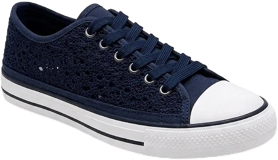 Damen-Sneaker, Spitze, Leinen, niedrig, bestickt, Tennisform