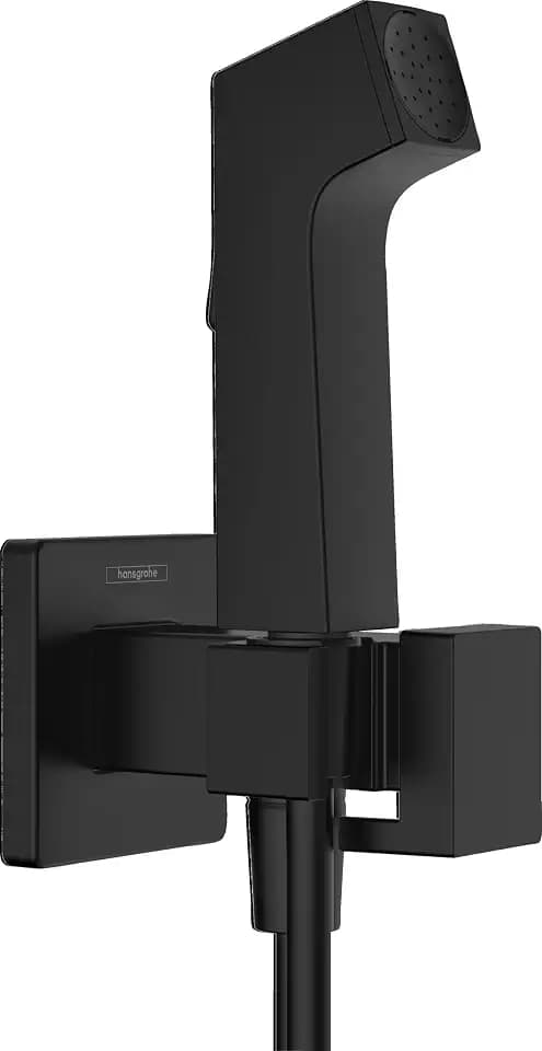 hansgrohe Bidette Handbrause E mit 1 wassersparenden Strahlart (EcoSmart), inkl. Absperrventil, Brausehalter und Brauseschlauch 1,25 m, für Warmwasser, Mattschwarz, 29233670