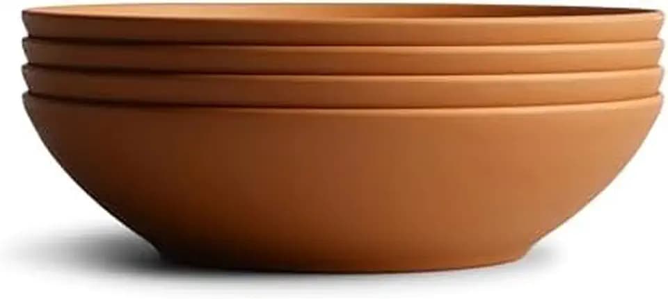 Year and Day Outdoor Set of 4 Unbreakable Lightweight Pasta and Dinner Bowls, Plant Based Material, Durable and Reusable, Canyon Terracotta, 8.25 Inch
