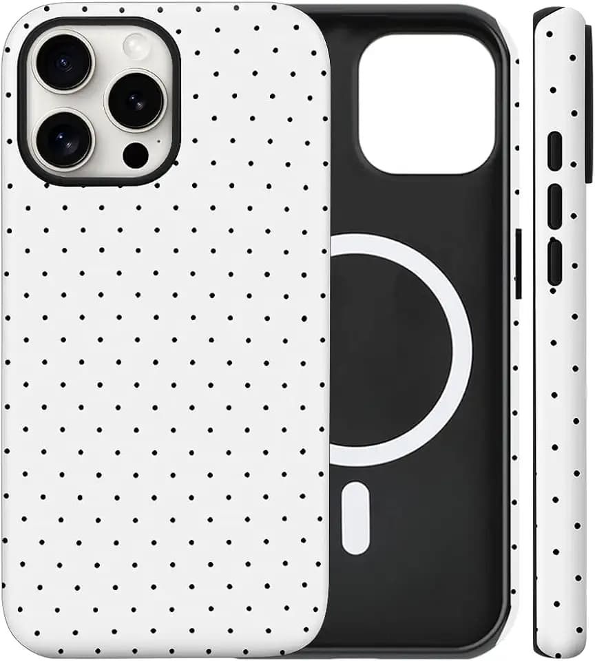 Magnetic for iPhone 15 Pro Case Cute Polka Dot Phone Case, White