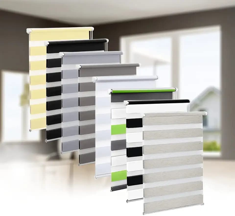 Eurohome Doppelrollo Klemmfix ohne Bohren, Duo Rollo,60cm x 130cm (Stoffbreite 56 cm) Leinen Transparentes und undurchsichtiges Sichtschutz Rollo mit Klemmträgern für Fenster und Türen