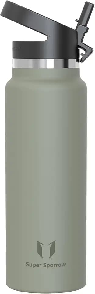 Sparrow Edelstahl Trinkflasche 1.2L Thermosflasche mit Strohhalm Deckel