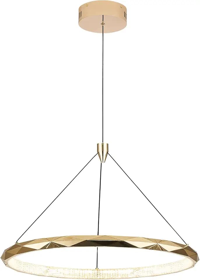 HEYAN Modern Gold Ring Pendant Light 24Inch Faceted Geometric Chandelier