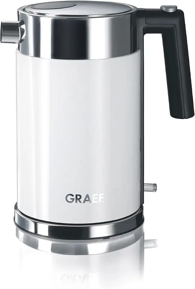 GRAEF Edelstahl Wasserkocher WK61 Weiß mit 1,5 Liter Füllmenge, abnehmbarem Kalkfilter, 360° Zentralkontakt und doppelwandigem Gehäuse