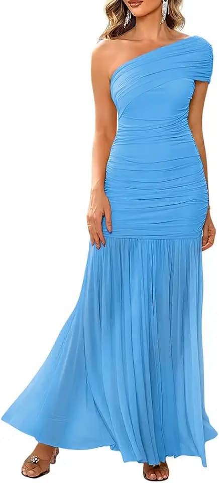 LAGSHIAN Womens Formal One Shoulder Sleeveless Evening Long Dress