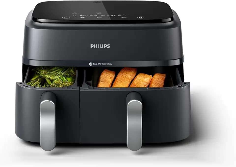 Philips 3000 Series Dual Basket Air Fryer, 8 Ways to Cook, 9.5 Qt, Black