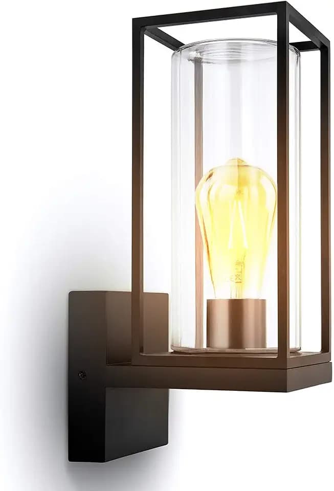 LUTEC Flair 5288801012 Outdoor LED Wall Sconce, Matte Black Porch Light Fixtures, Outdoor Coach Light with Clear Glass Shade, Exterior Light Fixtures Wall Mount