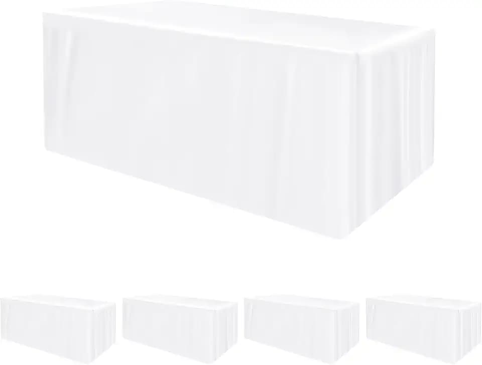 4-Pack 6ft White Table Cloths for 6 Foot Rectangle Tables For Craft Shows