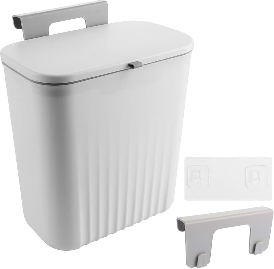 Mülleimer Hängend mit Deckel, 9L Küchenmülleimer mit Deckel, Grau Mülleimer Wandmontage, Wasserdicht Kompostbehälter für Wohnmobil, Badezimmer, Küche