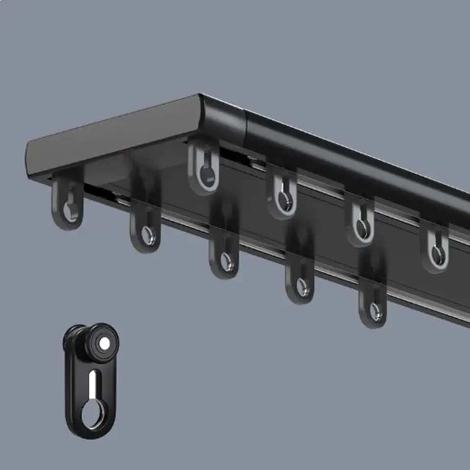 Vorhangschiene Aluminium 2-läufig Lauf Deckennontage Quiet Schiebegardinen Schiene Platzsparend & Einfach Montiert Licht- und Sichtschutz Ideal für Doppelvorhänge (Schwarz, 350 cm)