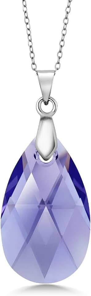 Gem Stone King 925 Sterling Silver Lavender Deardrop Pendant necklace For Women 18 Inch Made with Crystals