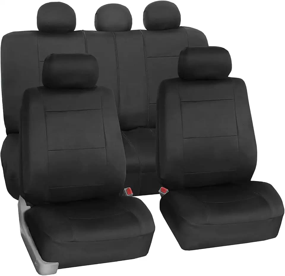 FH Group Car Seat Covers Full Set Neoprene - Universal Fit, Automotive Low Back Front Seat Covers, Airbag Compatible, Split Bench Rear Seat, Washable Seat Cover for SUV, Sedan Black