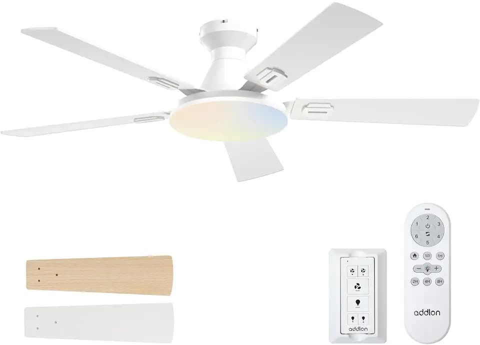 addlon 52 Inch Ceiling Fans with Lights and Remote, Wall Remote, White