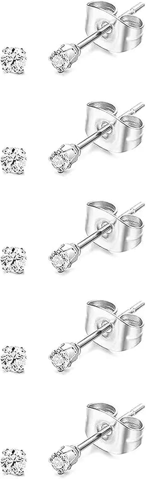 20G Hypoallergenic Surgical Steel Square Pearl Ball CZ Flat Back Stud Earrings for Sensitive Ear, Lightweight Shiny Earrings Studs for Helix Tragus Cartilage Multiple Piercing