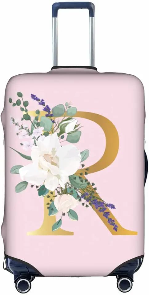 Flower Lette R Pink Luggage Cover Elastic Washable Stretch Suitcase Protector Anti-Scratch Travel Suitcase Cover for Kid and Adult L (25-28 inch suitcase)