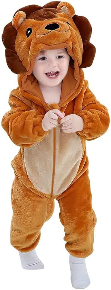 ACWOO Löwen-Kostüm, Tier Kostüm Onesie Kinder, Baby Löwen Drachen Kostüm mit Kapuze, Faschings Kostüm Löwen Kinder Jungen Mädchen, Schlafanzu Nachtwäsche für Halloween Dinosaurier Dress Up Party
