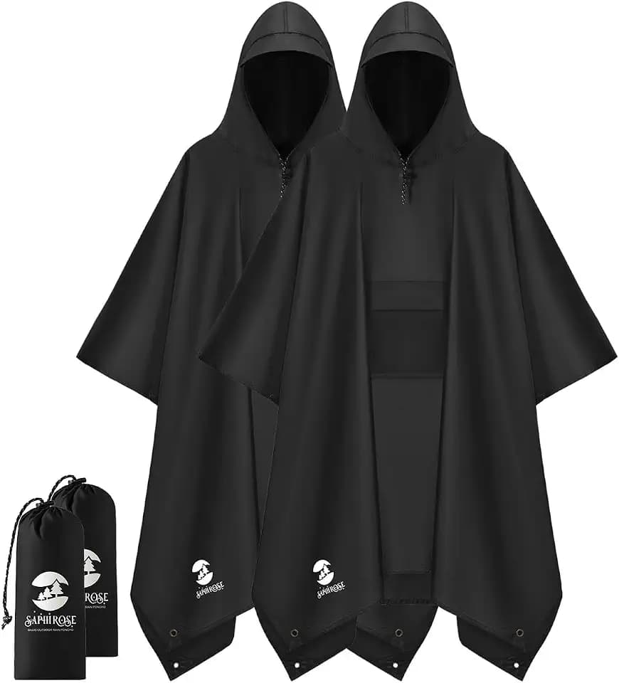 SaphiRose Double Layer Rain Poncho, Waterproof Thick Hooded Raincoat 3-in-1