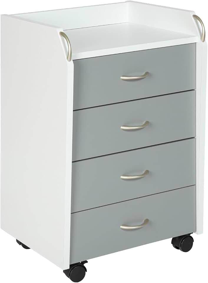 Inter Link – Rollcontainer mit Schubladen -Bürocontainer Standcontainer - Rollschrank Schubladenkommode Büroschrank 4 Weiß und Grau - Printi