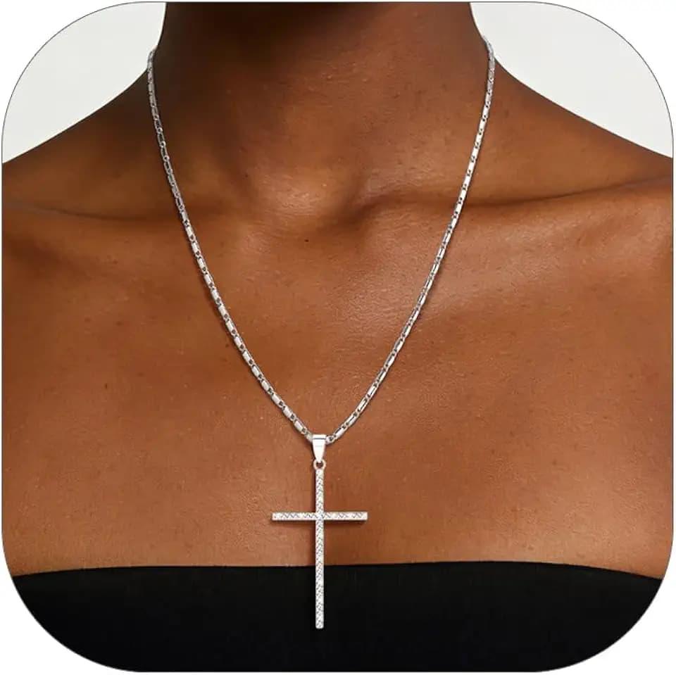 U7 Large Cross Necklace for Women with Cubic Zirconia,20-22 Inches