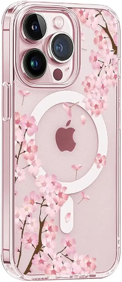 for iPhone 15 Magsafe Case, Slim Floral Shockproof Protective Hard Cute PC+TPU Bumper Flower Women Cover Magnetic Case Clear