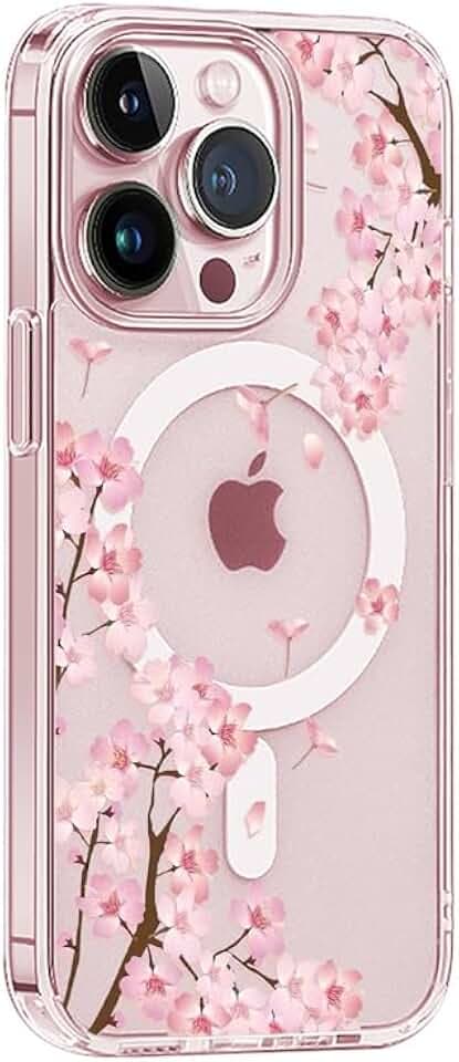 for iPhone 14 Pro Magsafe Case, Slim Floral Shockproof Protective Hard Cute PC+TPU Bumper Flower Women Cover Magnetic Case Clear