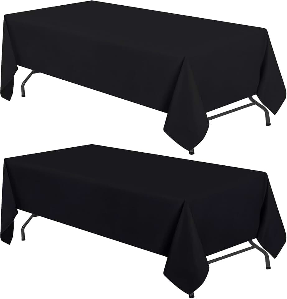 White Classic WEALUXE 2 Pack Black Kitchen Rectangle Tablecloth 4ft [ 60 x 84 in ], Stain and Wrinkle Resistant Washable Polyester Table Cover