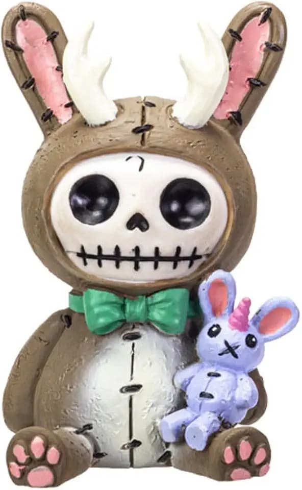 Furrybones Bun Bun Lope Signature Skeleton in a Jackalope Costume with a Stuffed Unicorn Bunny Friend 3.5” Tall