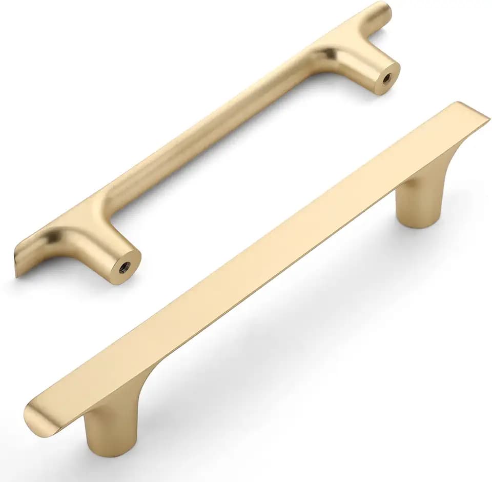 Amerdeco 10 Pack Brushed Gold Cabinet Pulls, 5 Inch(128MM) Hole Centers, Zinc Alloy & Brass, Kitchen Cabinet Handles, Cupboard Handles, Drawer Pulls, ZH0028