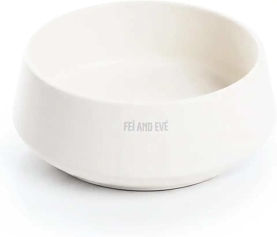 Fei & Eve Dog Bowl 48 Oz, Cloud White - Stain & Odor Resistant | Shatterproof | Non-Slip | Stable Design | for Small, Medium Breeds | Food and Water