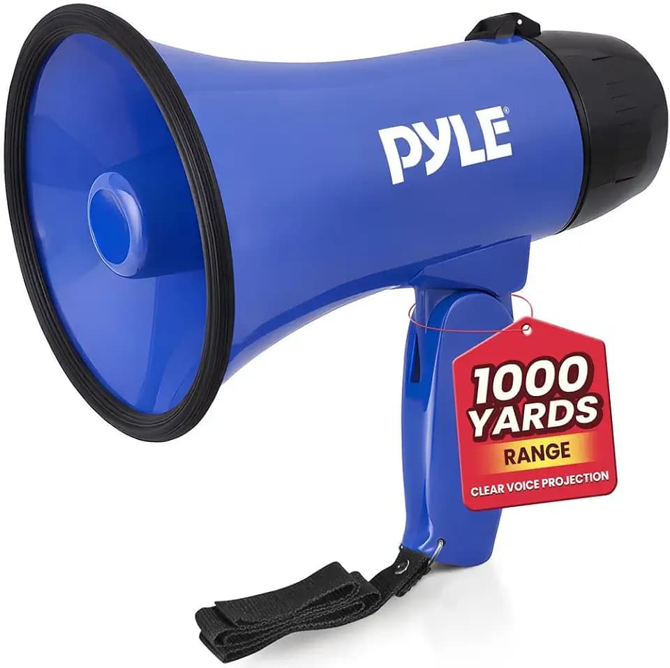 Pyle Megaphon, tragbar, Lautsprecher, Sirene, kompakt, batteriebetrieben, Leistung 20 V, Mikrofon, PA-Sound, klappbarer Griff, ideal für Polizisten, Pom-Pom Girls, Trainer