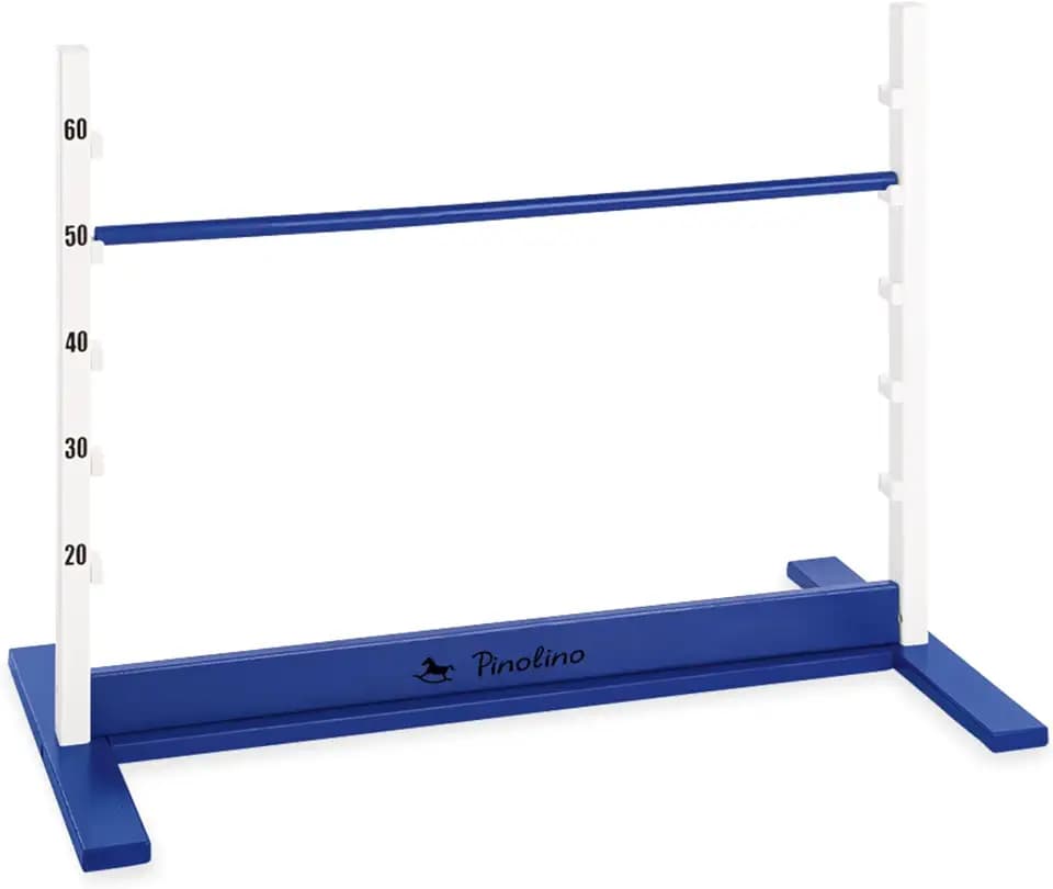 PINOLINO Hobby Horsing Hindernishürde Hoppe höhenverstellbar 20–60 cm in Weiß/Blau I Steckenpferd Hürde aus Holz für Parcours & Springtraining I Für Kinder ab 3 Jahren I 92 x 50 x 67 cm