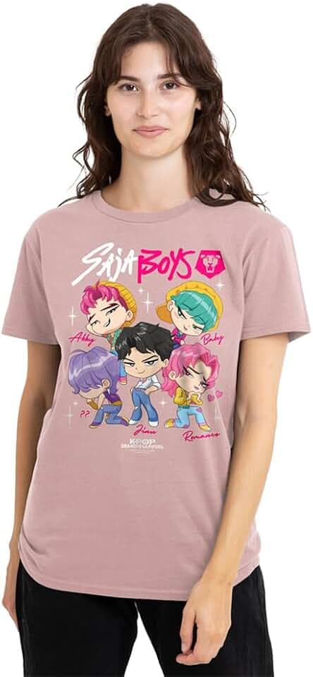 KPop Demon Hunters Damen Kpop Demon Hunters Saja Boys Chibi Poster Ladies T Shirt, Pink T-Shirt (1er Pack)