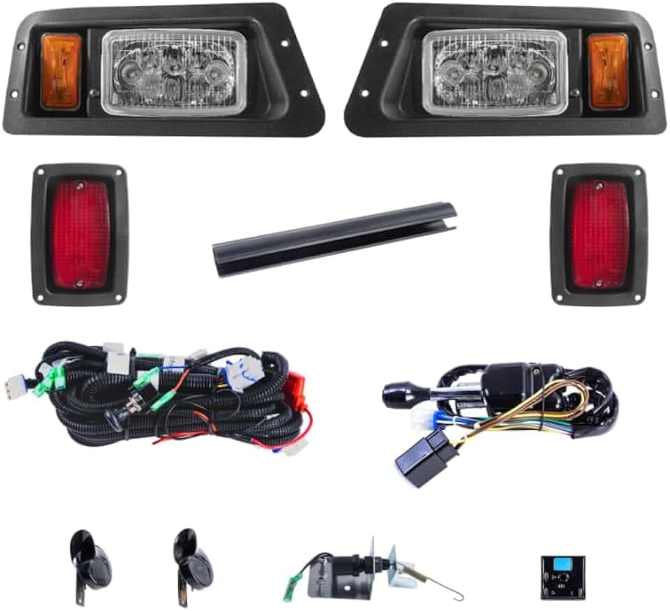 Deluxe Light Kit 48V Compatible with YAMAHA G14, G16, G19, G22, LED headlight, LED taillight, Upgraded wiring harness, Standard turn signal switch, Horn, Steering wheel cover
