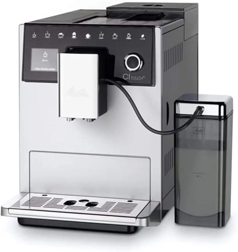 Melitta CI Touch F630-101 Kaffeevollautomat mit Milchbehälter | Flüsterleises Mahlwerk | One Touch Funktion | 10 Kaffeevariationen | TFT-Farbdisplay | Silber