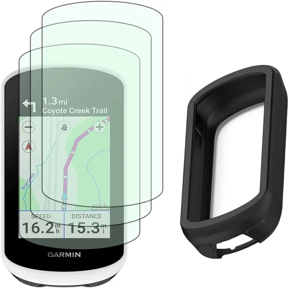 Screen Protector (3+1pack) for Garmin edge explore 2 and Silicone Case Cover,Tempered Glass Film Anti-Scratch High Definition Full Coverage1
