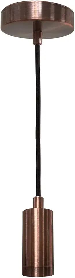 Royal Designs, Inc. RDI Hanging Pendant Lighting, Keyless Cylinder-Shaped Pendant Light Socket and Canopy, Antique Copper with Brown Rayon Fabric Cord