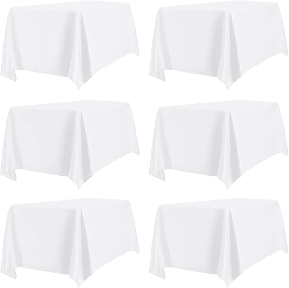 PureFit 6 Pack White Table Cloths 60 x 102 Inch for 6 Ft Rectangle Table