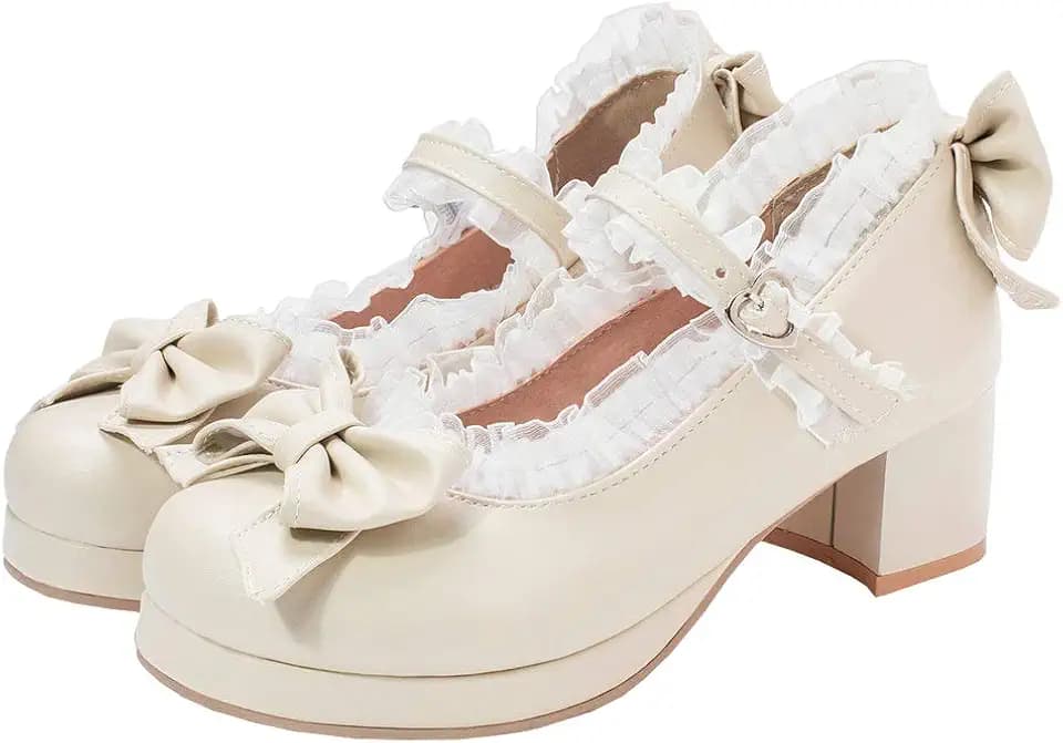LUXMAX Women Kawaii Mid Block Heel Mary Jane Rockabilly Pumps with Bow