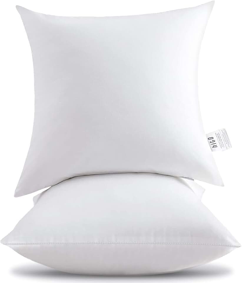 HITO 18x18 Pillow Inserts (Set of 2) - Down Alternative 100% Cotton Cover Decorative Square Throw Pillows White for Couch Bed Sofa